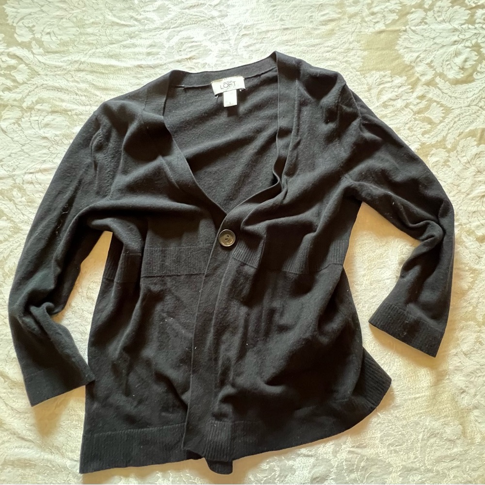 Women’s LOFT Black 3/4 Sleeve Cardigan Sweater